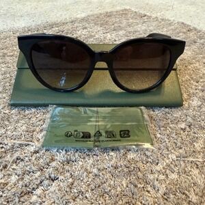 Longchamp LO697S 001 Black Cat Eye Sunglasses Tan Gold Horse Logo Case 53-19-140